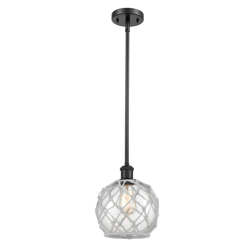 Luminaire suspendu en forme de globe à 1 lumière avec accents en corde Tobey, Transparent/blanc, Bronze huilé
