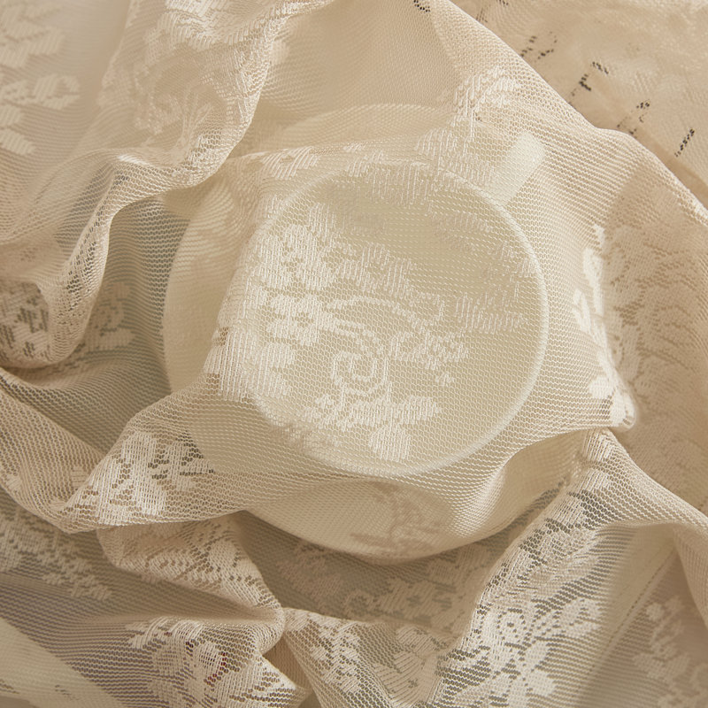 Stefani Floral Rod Pocket Lace Semi Sheer Voile Short Cafe Tiers for Small Windows - Set of 2, 36" L x 28" W, Taupe