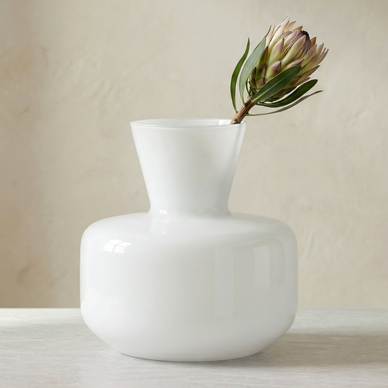 Solin 8" Modern Abstract White Glass Vase, White