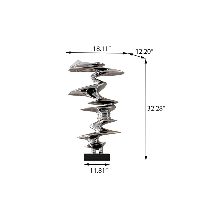 Pièce décorative géométrique abstraite plaquée argent 32,28 "