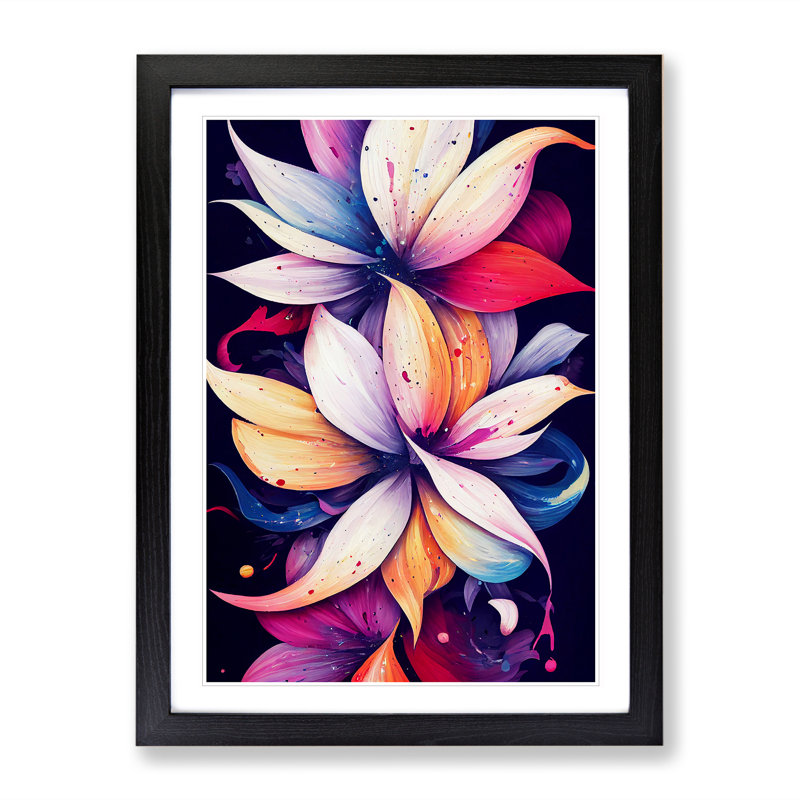 XV1022-4083X Splashed Flowers No.3 Abstract - Single Picture Frame Painting, Black, 34cm H x 25cm W x 2cm D