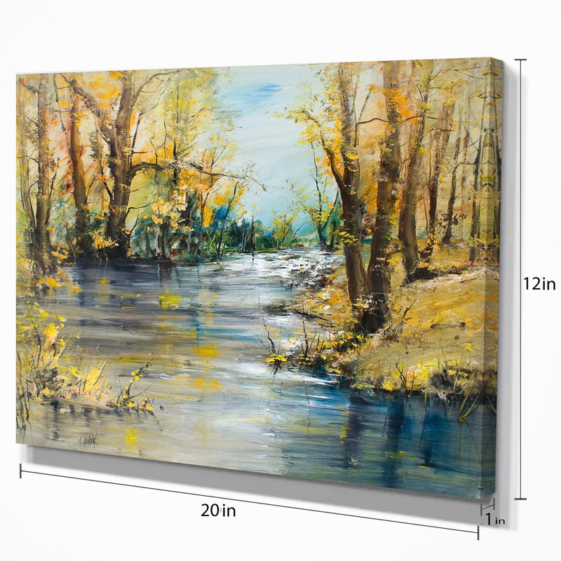 « automne forest river », reproduction sur toile tendue, H 20 po x l 20 po x P 1 po