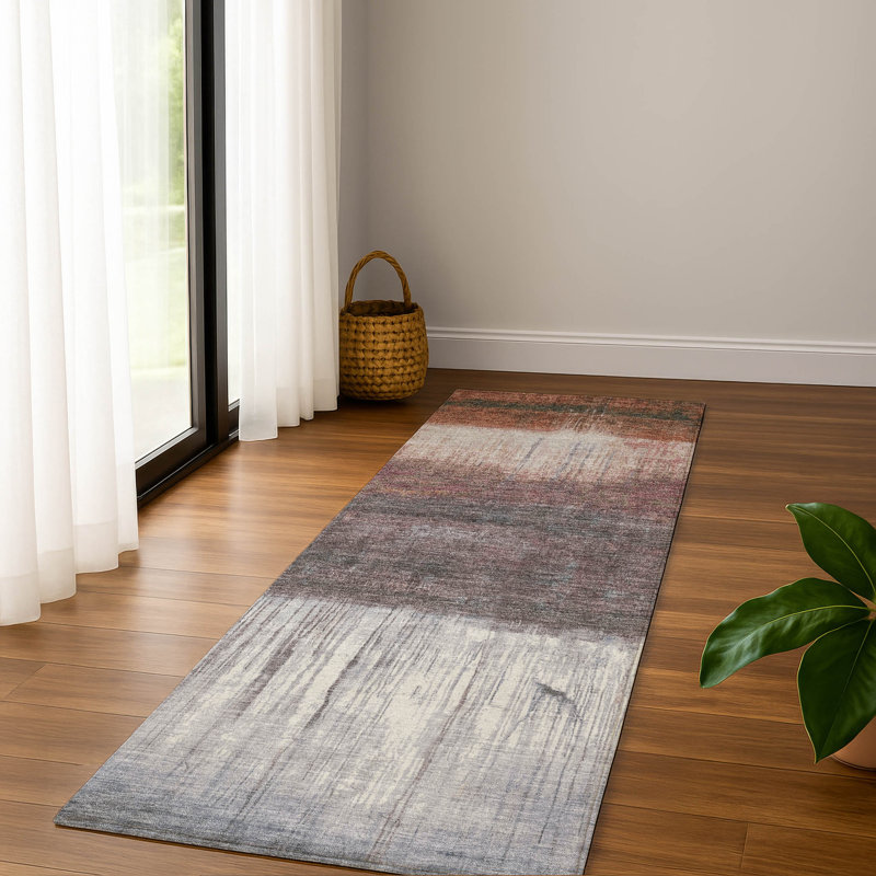 Premium Machine Washable Mayfield Abstract Rug, 2'3" x 7'6" Runner, Paprika