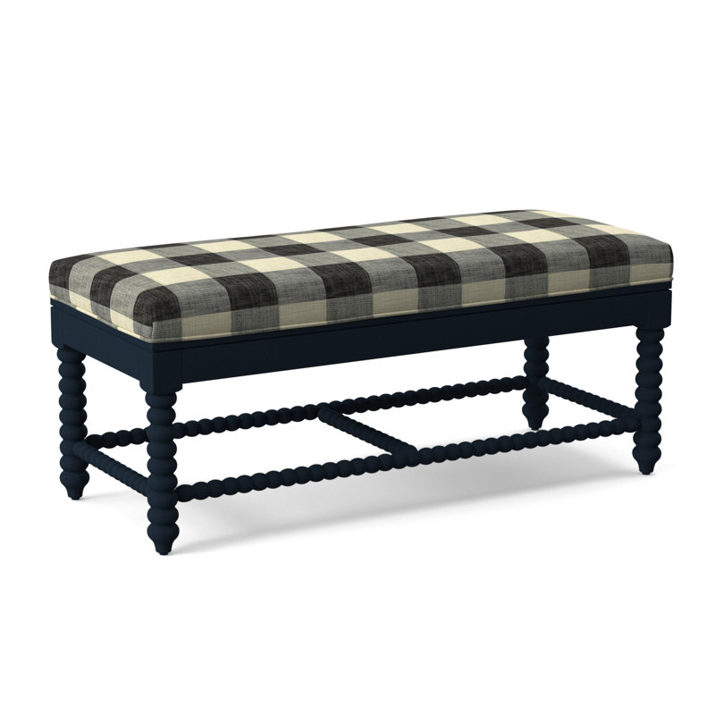 Lind Island Upholstered Bench, Sunbrella Beige Pinstripe; 6205-74, Navy Finish