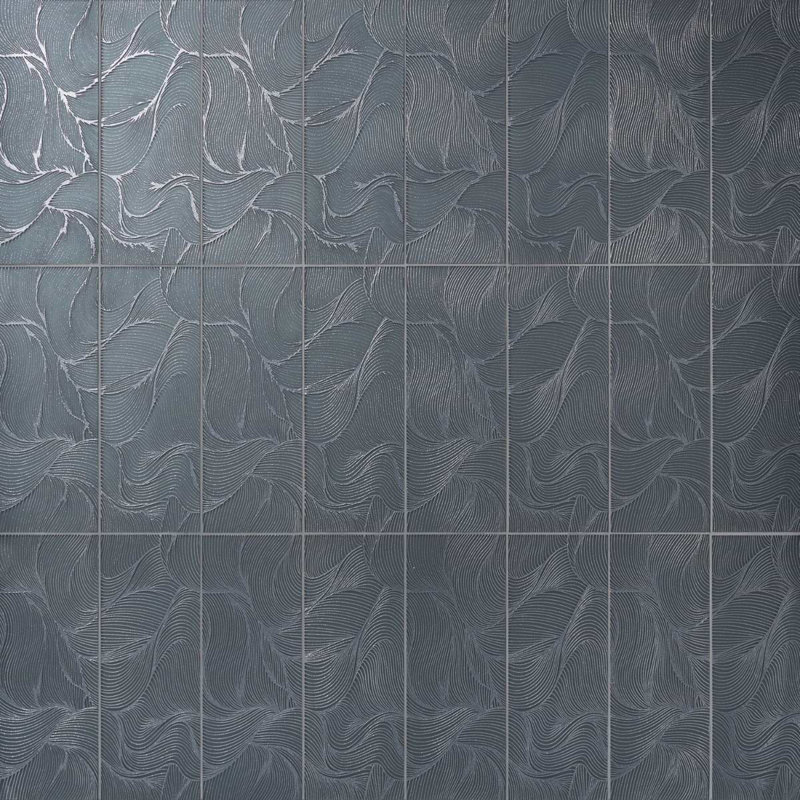 Sonya Waves 6x16 Frosted Glass Tile, Midnight Gray