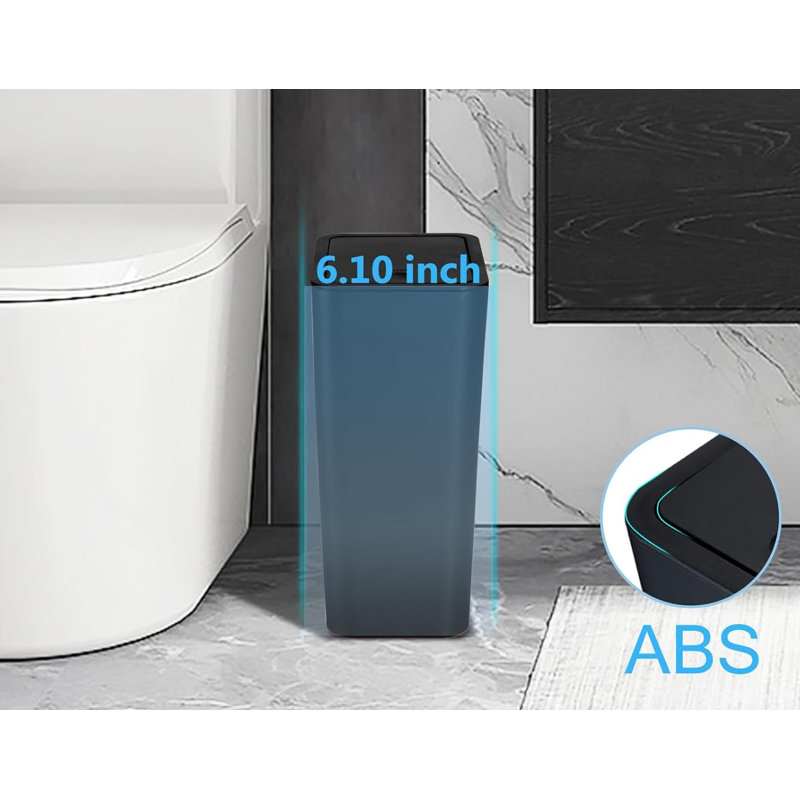 Black Slim Plastic Trash Can with Lid, 10 Liter, 3 Pack