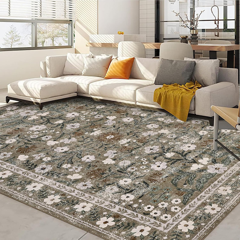 Floral Low Pile Runner Rug – Machine Washable, Non-Slip, Lightweight Hallway, Kitchen & Bedroom Carpet, Vintage Distressed Area Rug for Home Decor