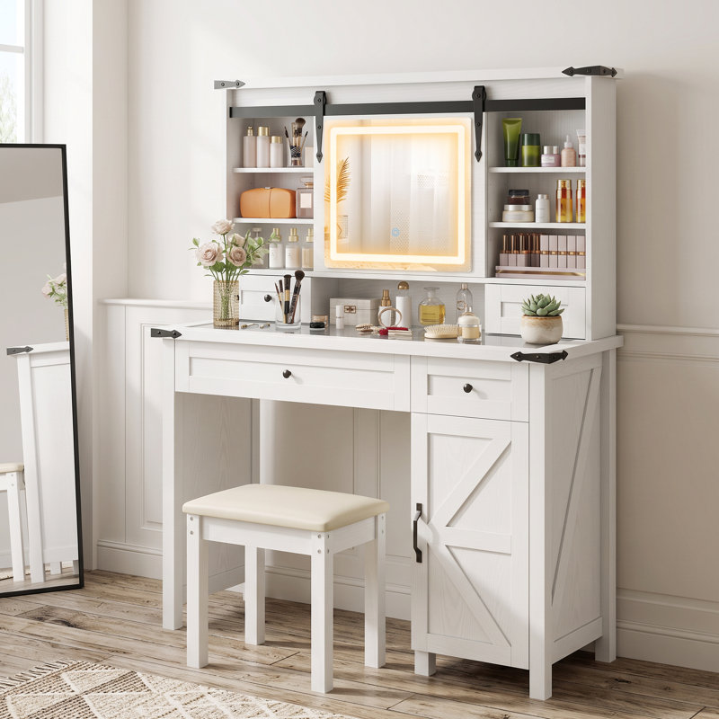 Bureau de coiffeuse avec miroir et tabouret, coiffeuse moderne pour chambre à coucher, bureau de maquillage avec rangement pour tiroir pour femmes / filles