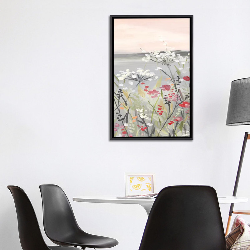 « Blushing Wildflowers I » par Carol Robinson, reproduction d’art, Pas de tapis, Toile avec cadre noir patiné