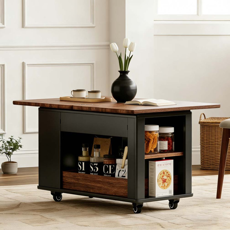 Table basse / table d'appoint moderne 27,6 po avec plateau pliable, Noir, noyer