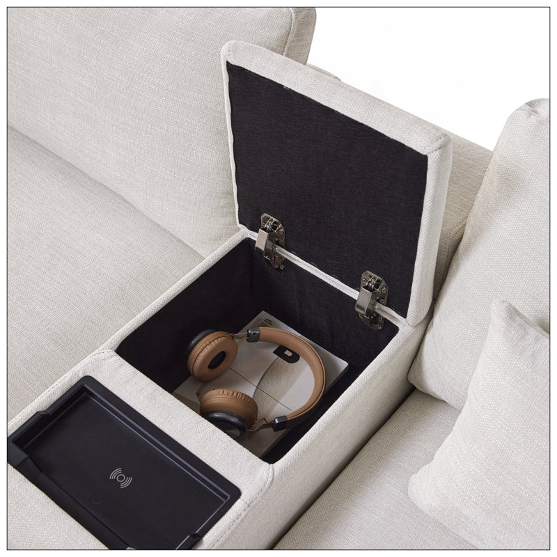 Canapé modulaire de 124 po avec console de rangement et repose-pieds mobile, siège de 33 po de large, canapé en chenille en L de 4 sièges, canapé confortable réversible avec chargeur USB pour le salon, l’appartement,