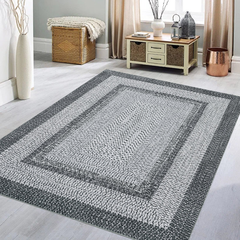 6x9 Braided Rug, Washable Area Rug for Living Room, Vintage Accent Rug, Braided Print Carpet, Low Pile Non-Shedding Kitchen Rugs with Non Slip Backing, Aesthetic Foldable Grey Rug