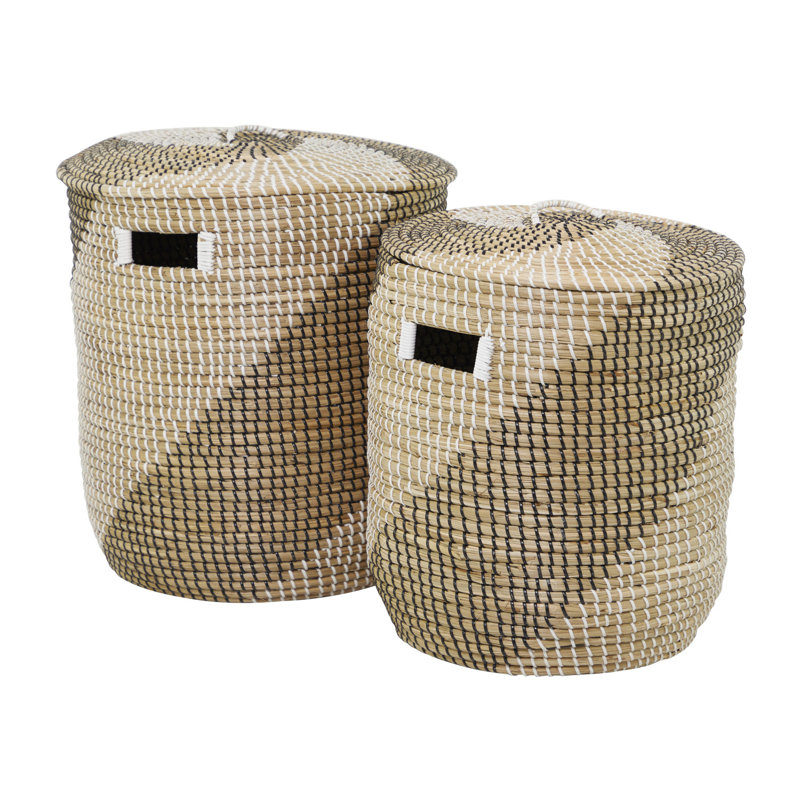 Hales Seagrass Handmade Two Toned Decorative and Functional Storage Basket with Matching Lids