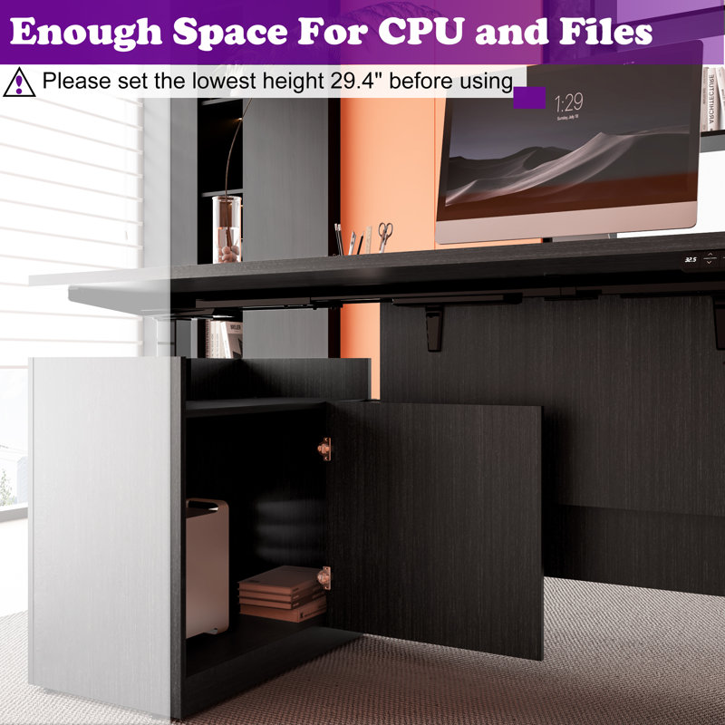 66.93'' W Height Adjustable Executive Desk with Pre-Assembled Frame, Gray