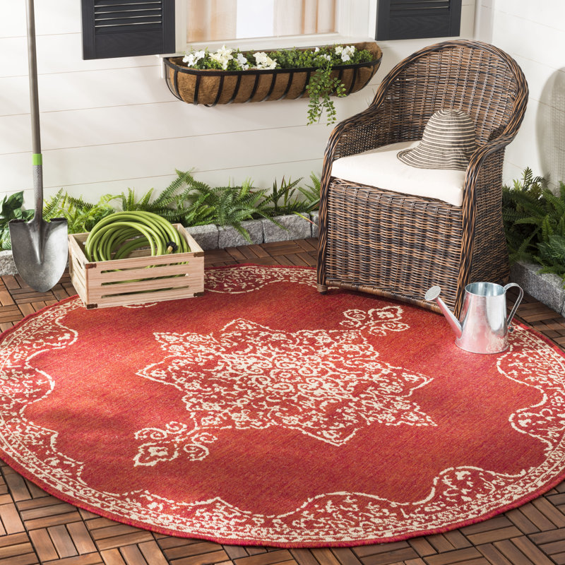 Danya Oriental Red/Cream Indoor / Outdoor Area Indoor/Outdoor Area Rug, Round 4'