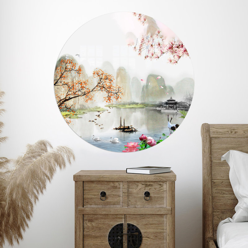 Paysage japonais moderne et moderne imprimé sur un mur suspendu en verre, idéal pour offrir, H 15,7 po x l 15,7 po