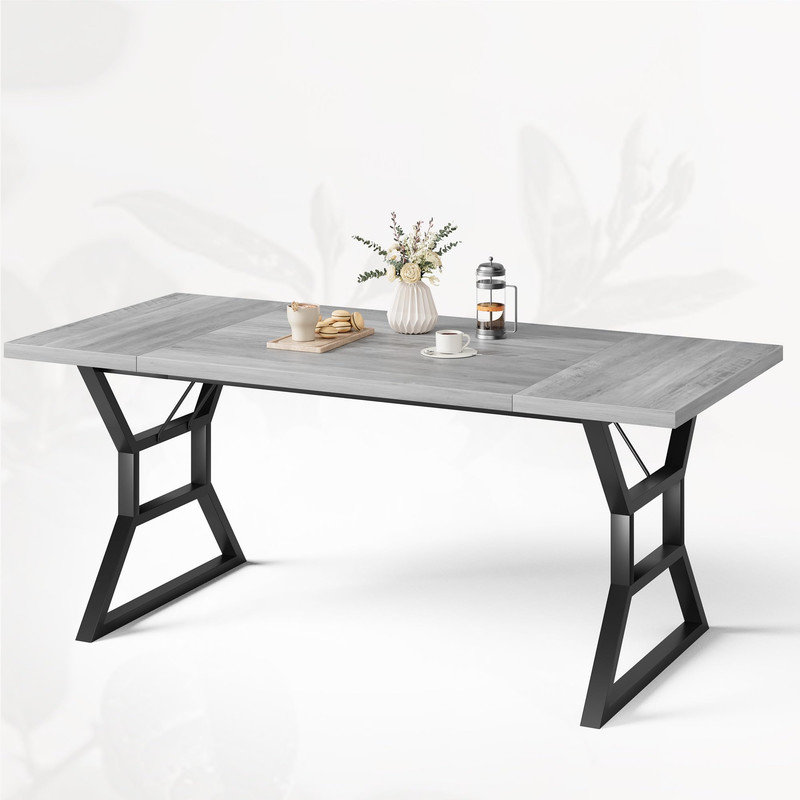 70.9" Large Dining Room Table for 6, Rectangular Kitchen Table with Heavy Duty Metal Legs, Farmhouse Wooden Dining Table for Big Family