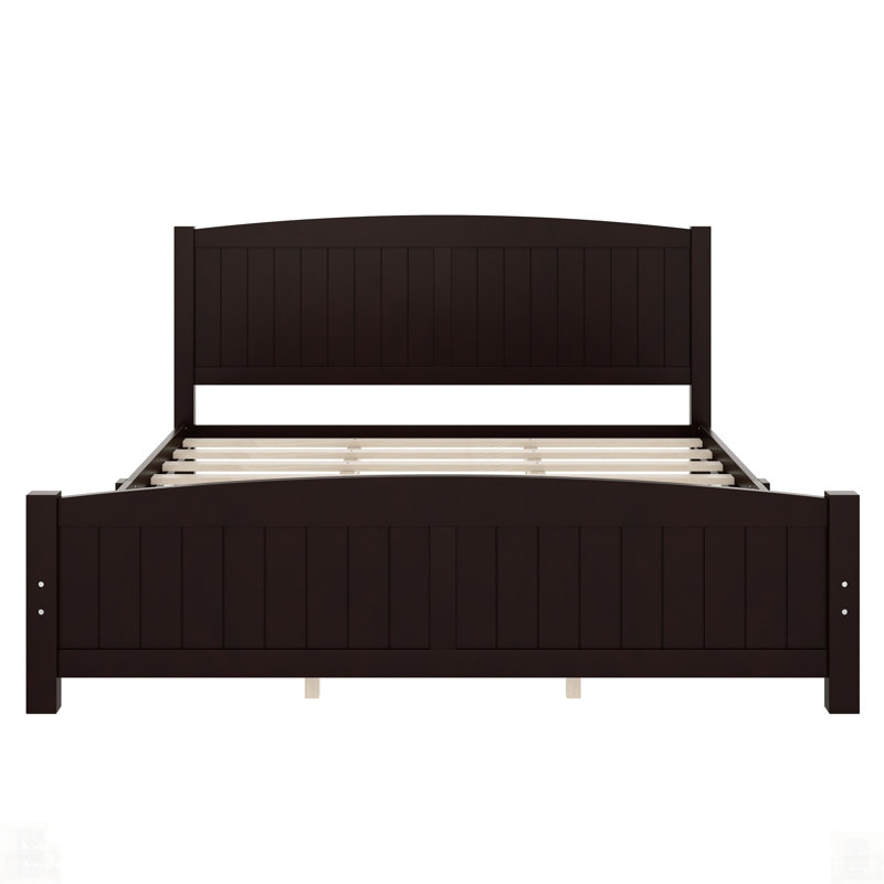 Lit plateforme, construction en bois massif avec lattes de soutien, aucun sommier requis, finition espresso pour plus de durabilité et de style