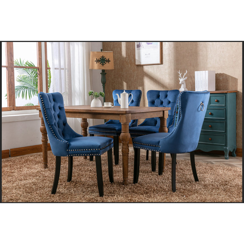 Chaise d'appoint capitonnée en velours, Bleu