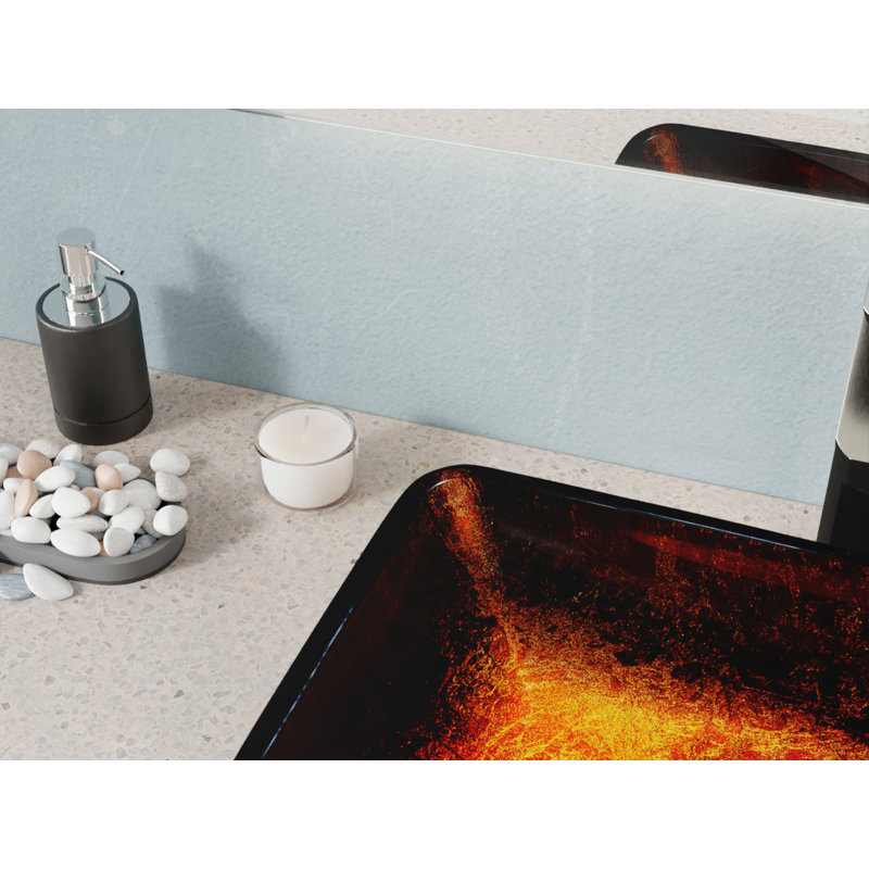 Lavabo de salle de bain vasque rectangulaire en verre céleste bronze