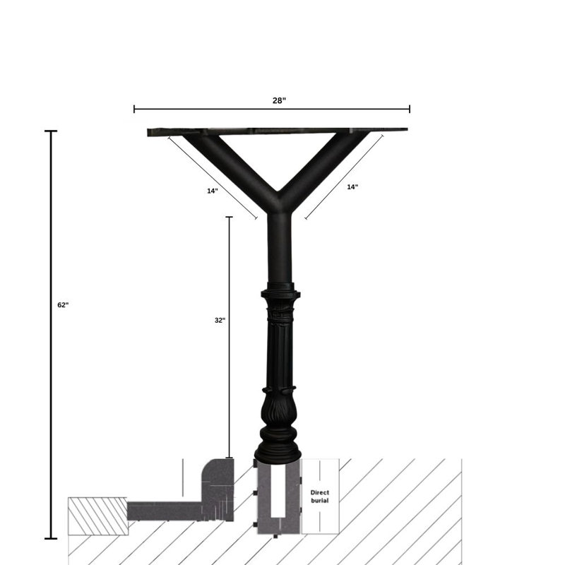 Penfield Triple Mailbox Post - 62'' Tall with Ornate Base - Multi-Mount Post, Black
