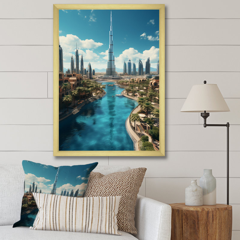Cityscapes Wall Art Living Room, H 44 po x l 34 po x P 1,5 po, Encadrement doré