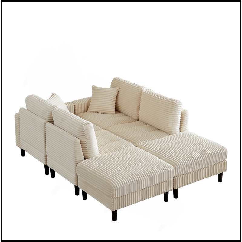 Canapé modulaire surdimensionné en U de 122,5 pouces, canapé en velours côtelé, canapé modulaire de salon avec 2 coussins, deux repose-pieds, pieds en plastique