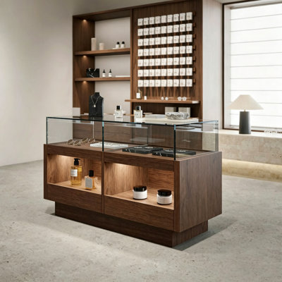Display Cabinet 35.43'' H x 59.05'' W Solid + Manufactured Wood Display Case