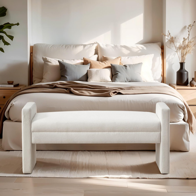 Banc rembourré en polyester 51,2 po, Blanc