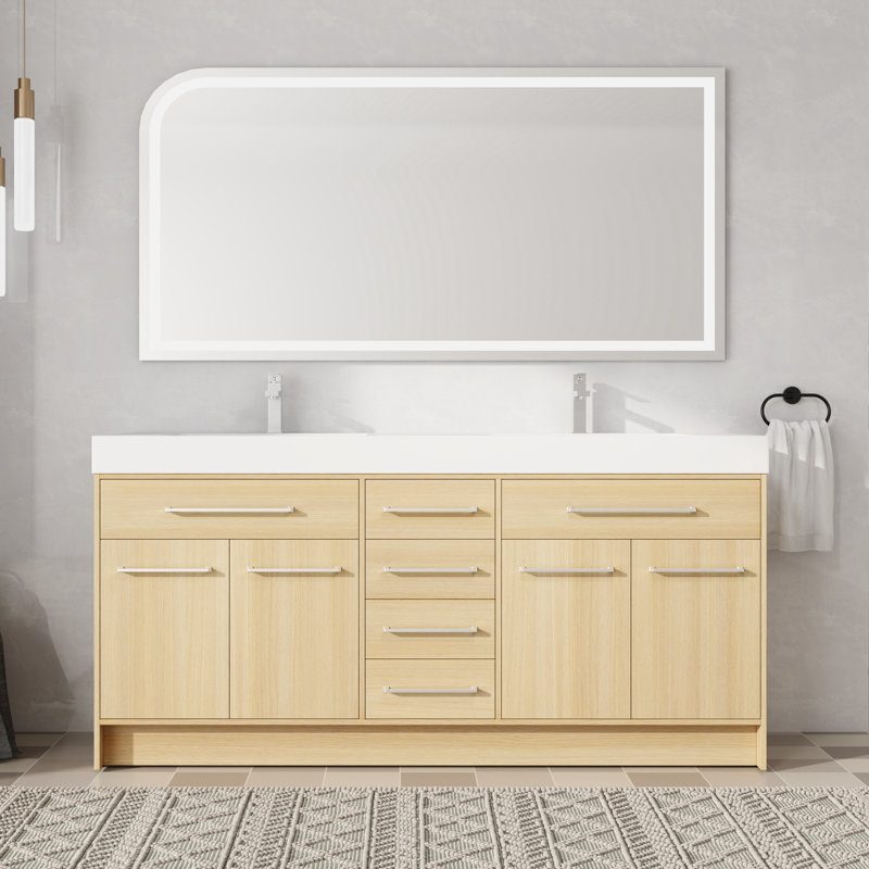Meuble-lavabo double autoportant 72 po avec plateau en résine 72 po