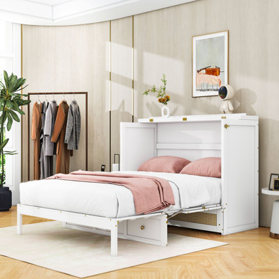 Lit escamotable double avec rangement multifonctionnel et design élégant