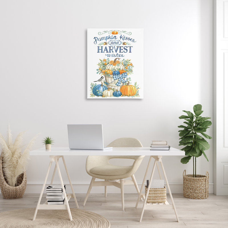 «Harvest Wishes Pumpkins», art mural sur toile par Deb Strain, H 40 po x l 30 po x P 1,5 po