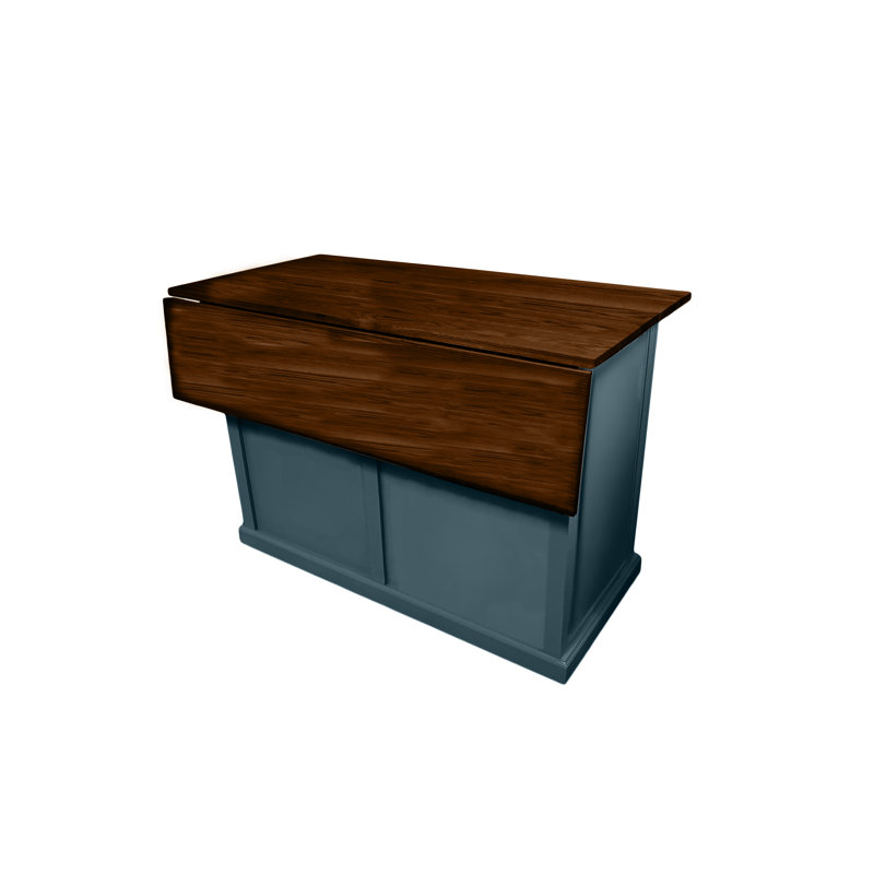 Modern 60" Solid Wood Kitchen Island with trash bin compartment and extra storage and Drop Leaf, Smokey Blue