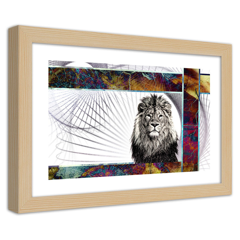 Lions - Single Picture Frame Print, Light Brown, 60cm H x 90cm W