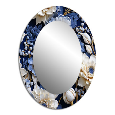 Intricate Cobalt Lace Victorian Pattern - Floral Mirror, Blue Decorative Wall Mirror, Printed Metal Art