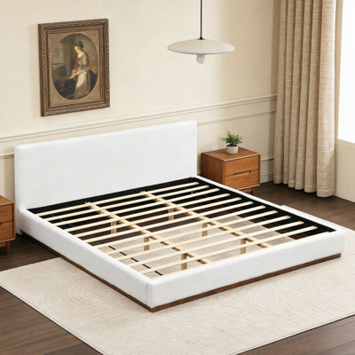 Très grand lit plateforme tapissier avec base solide pour chambre à coucher