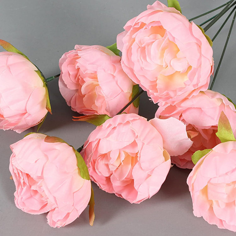 25 Pcs Pink Silk Peony Flower Heads With Stems