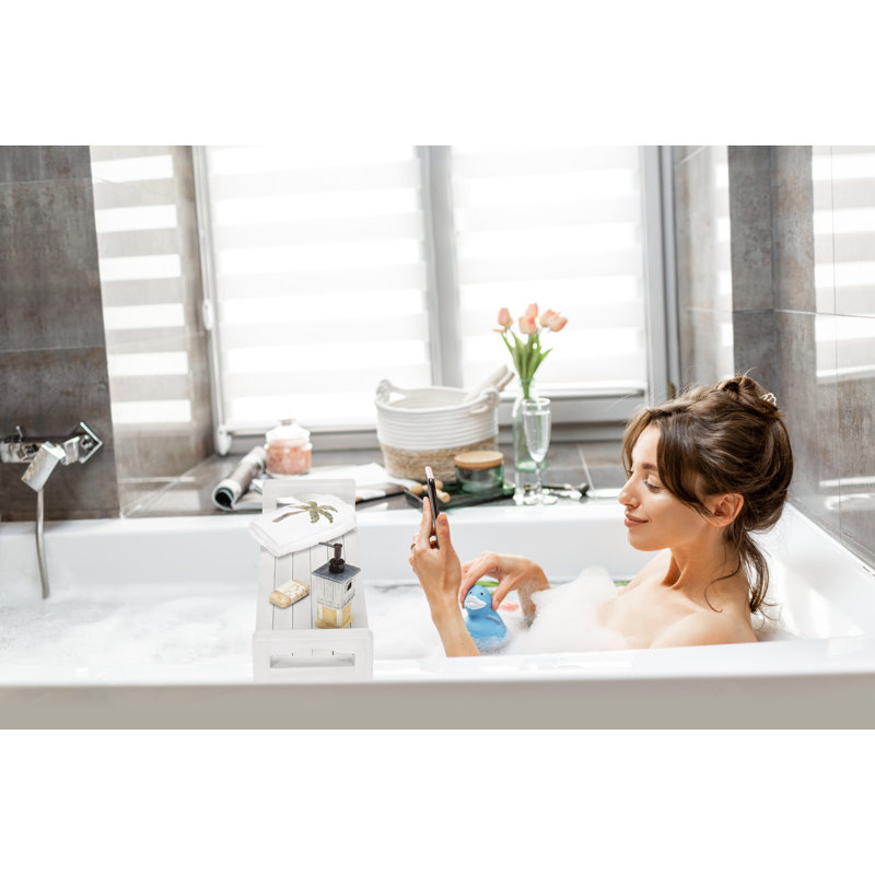 Eleganto 29" White Driftwood Teak Bath Tray with LiftAide Arms