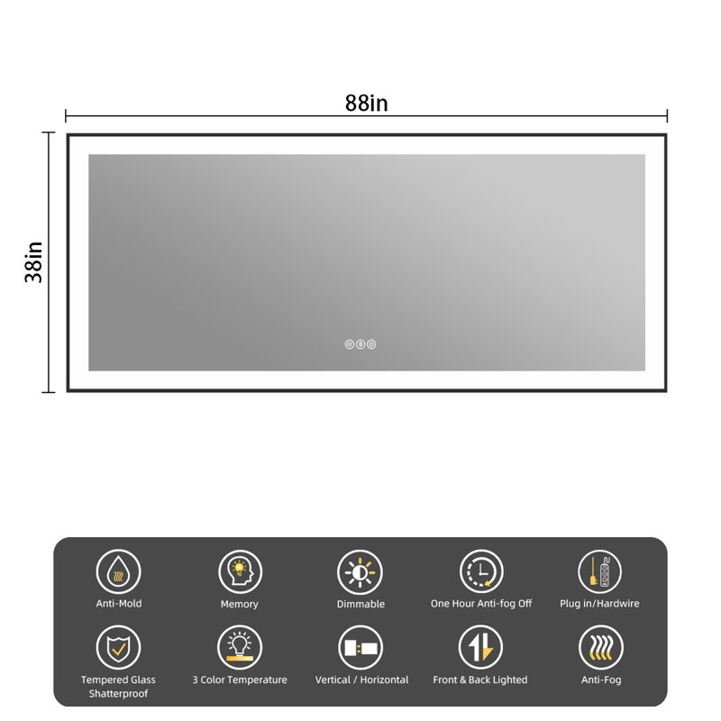 Miroir de salle de bain Lunara, 88 po x 38 po