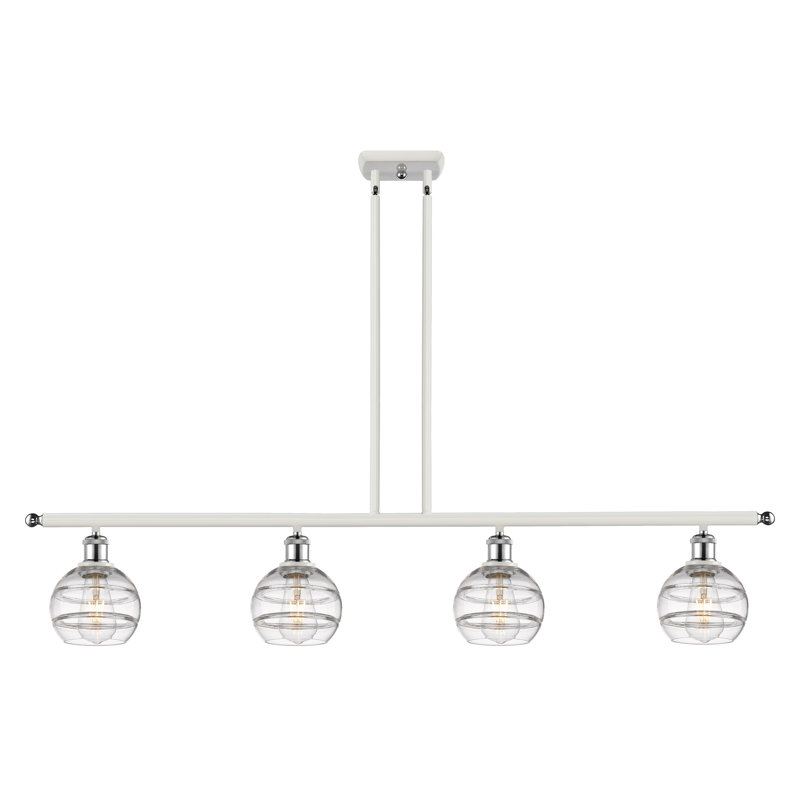 Luminaire suspendu pour îlot de cuisine à 4 lumières Chartoff, Transparent, Chrome poli blanc