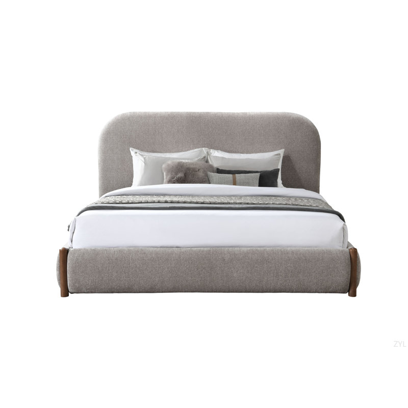 Lit en tissu gris Orane avec rangement, Double