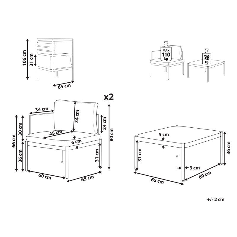 Jarif Metal 2 - Person Seating Group with Cushions, Grey, Orange