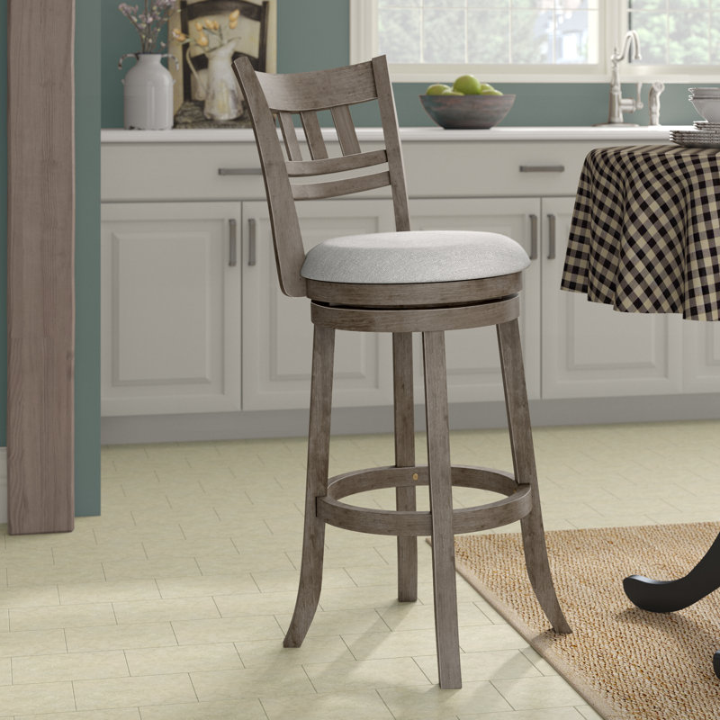 Beecroft Swivel Upholstered Counter Stool with Solid Wood Frame, Antique Gray
