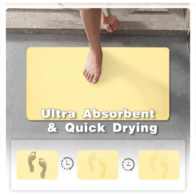 Bath Mat, Bathroom Rugs Non Slip Washable Thin Absorbent Quick Dry Bath Mat Fits Under Door Bathroom Floor Mat Perfect for Bath, Shower, or Sink 20"x48" Light Yellow