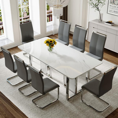 Dining Table, 78.7" Dining Table Set With Chrome Plate Leg, Modern Kitchen Table And Chairs For Dinner Room,High Glossy,Sturdy Structure