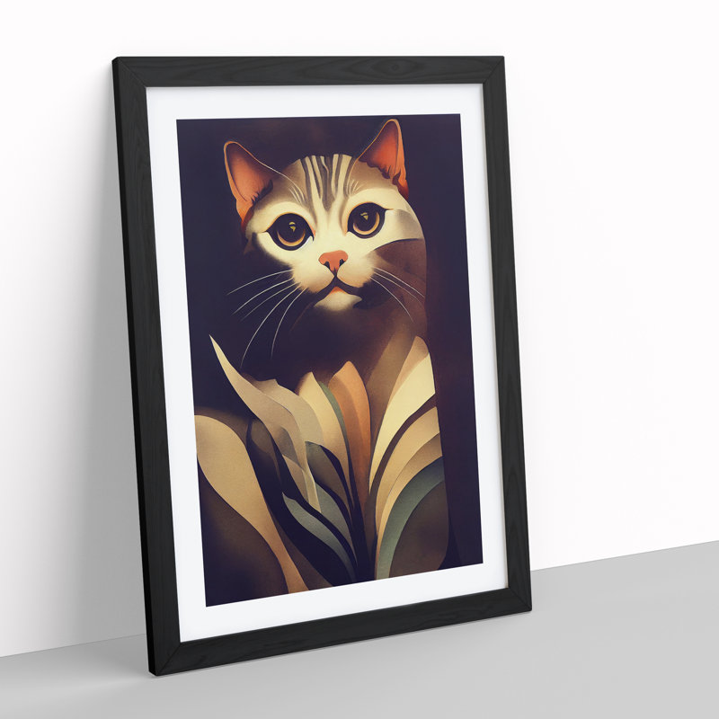 Fancy Cat - Single Picture Frame Print, Black, 64cm H x 46cm W x 2cm D