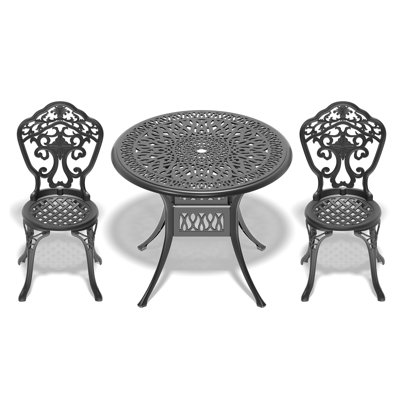3-Piece Set Of All-Weather Cast Aluminum Dining Furniture Set With Black Frame