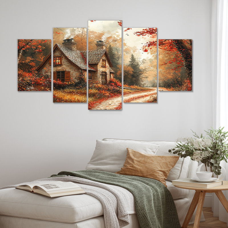 «Cottage in the Autumn Woods II» - décoration murale campagne - art mural campagne
