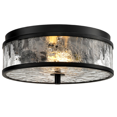 2-Light 12” Flush Mount Ceiling Light With Crackle Glass Shade