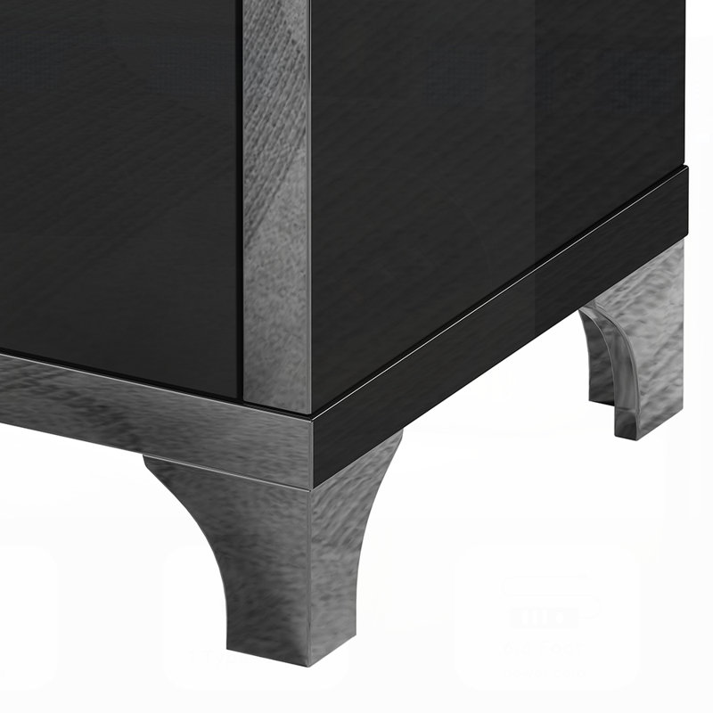 Table de chevet à miroir haute brillance avec 2 tiroirs, design moderne et élégant pour les espaces compacts, Black